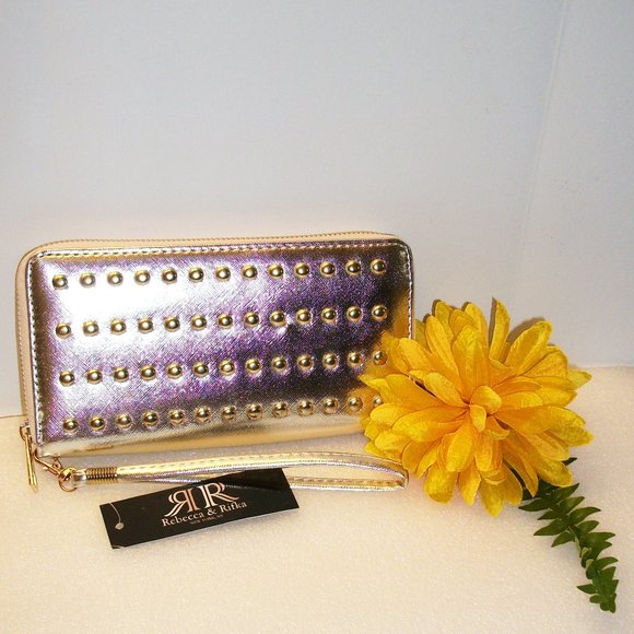 REBECCA & RIFKA Gold Metallic Wristlet NWT - Picture 1 of 9